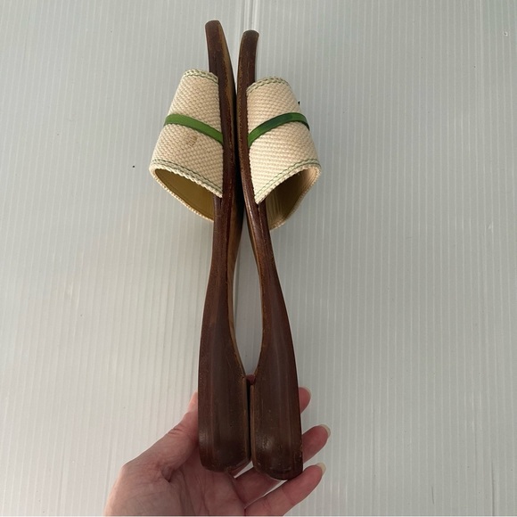 Kate Spade Toby Green Cream Polka Dot Slide Wooden Sandals size 8.5 - Picture 6 of 11
